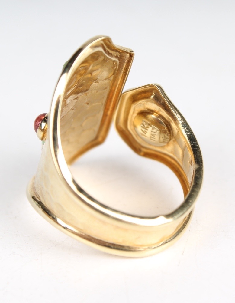 14K Yellow Gold with Tourmaline and Emerald Ring