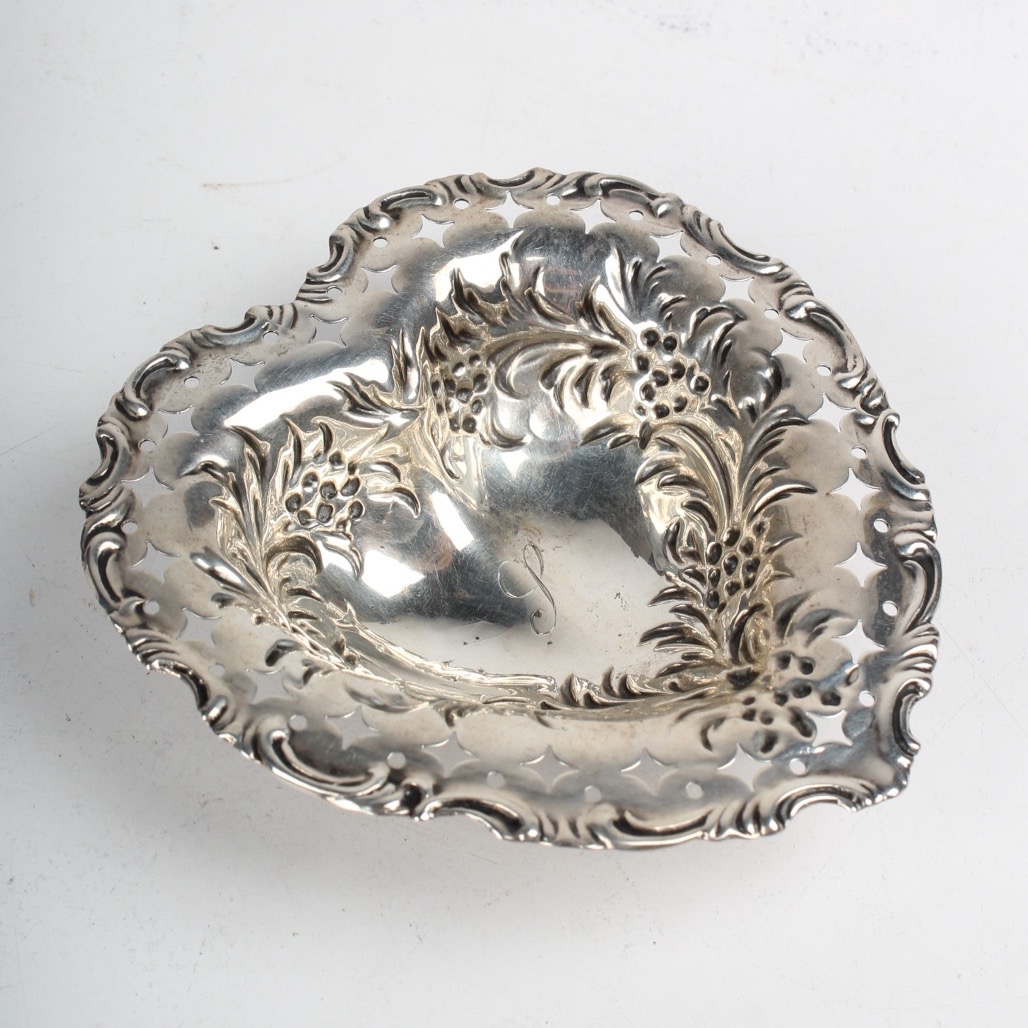 Sterling Silver Heart Shaped Footed Tray