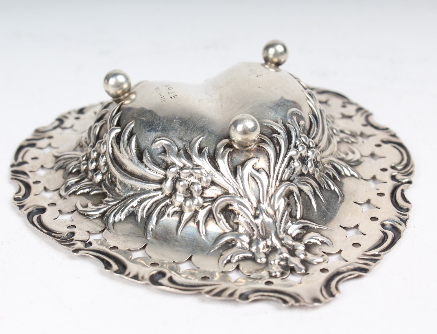 Sterling Silver Heart Shaped Footed Tray