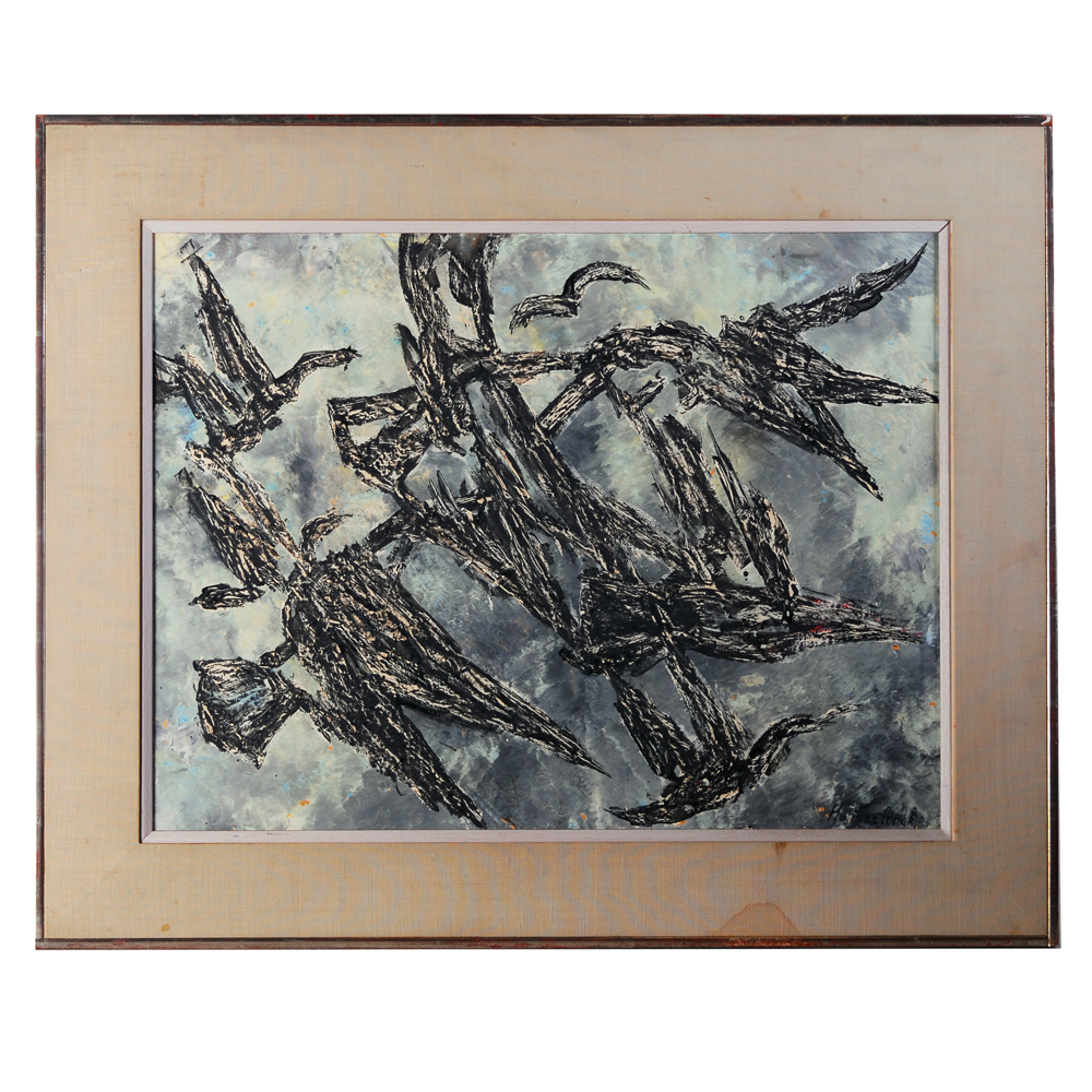 Irene Hamerlinck Flock Of Black Birds Oil on Board Painting
