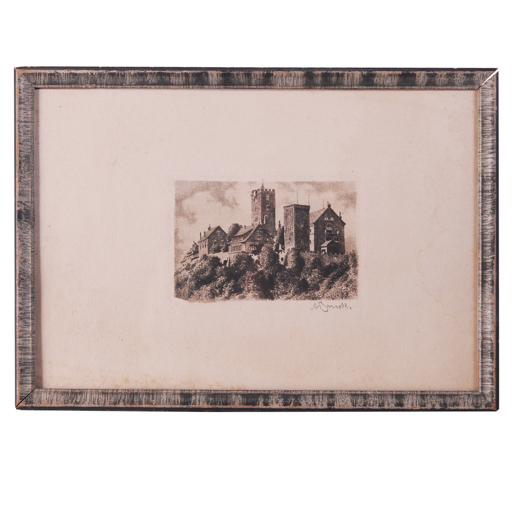 Printed Etching Depicting Walled Fortress