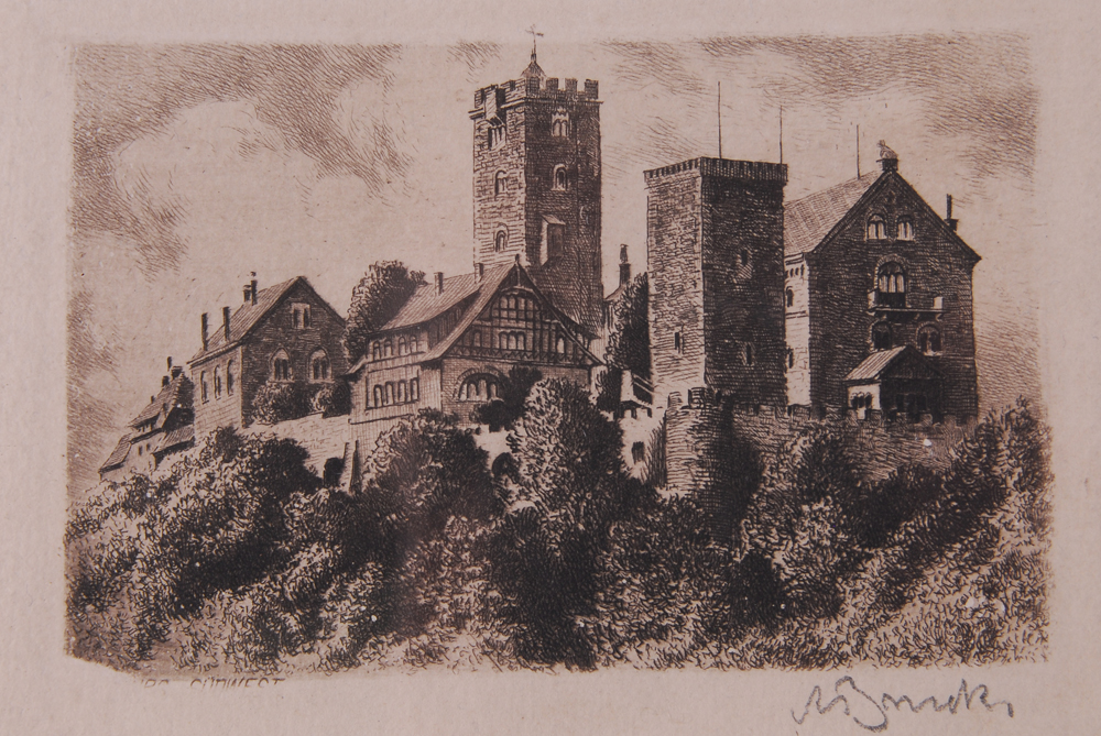 Printed Etching Depicting Walled Fortress