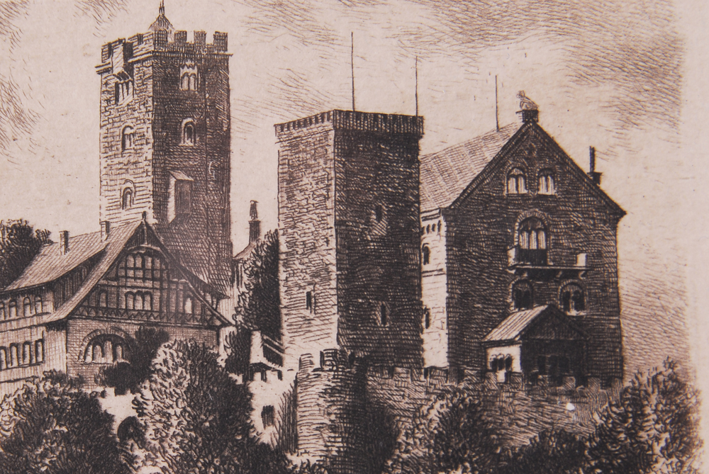Printed Etching Depicting Walled Fortress