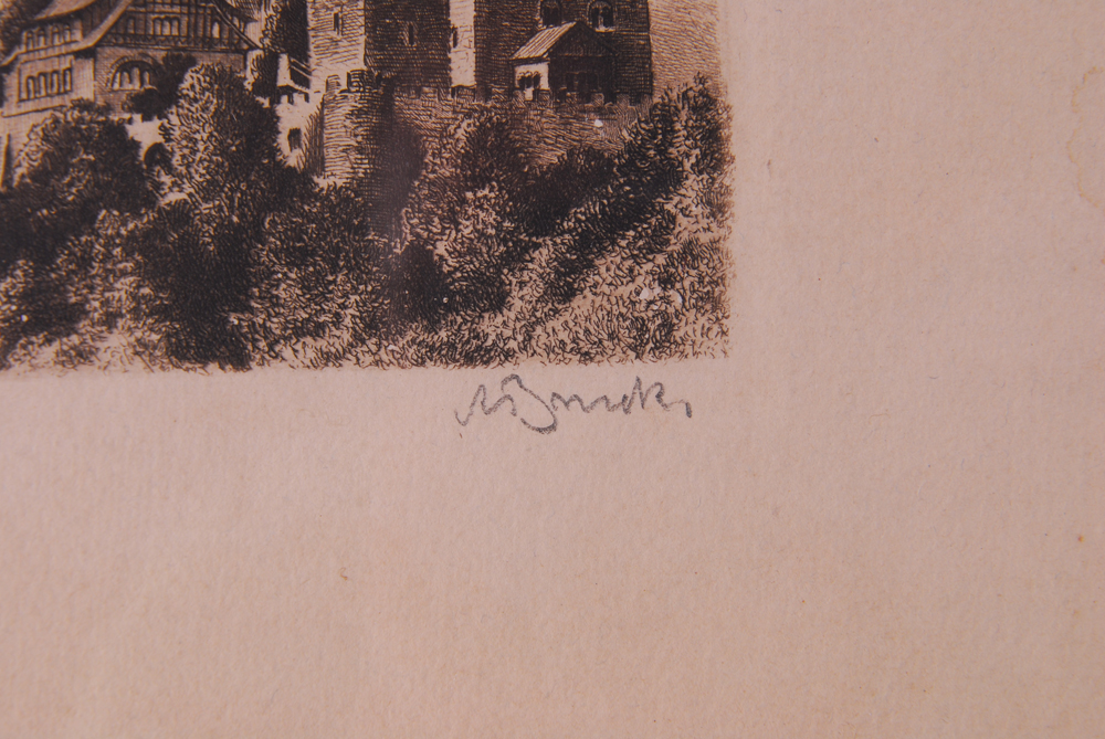 Printed Etching Depicting Walled Fortress