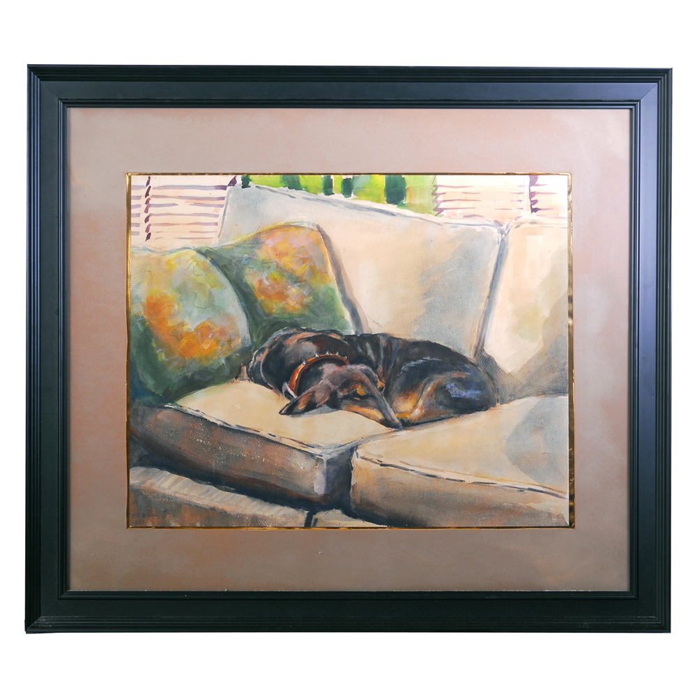 Peter Biehl "Sleeping Dog" Watercolor Painting