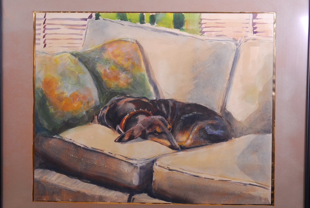 Peter Biehl "Sleeping Dog" Watercolor Painting
