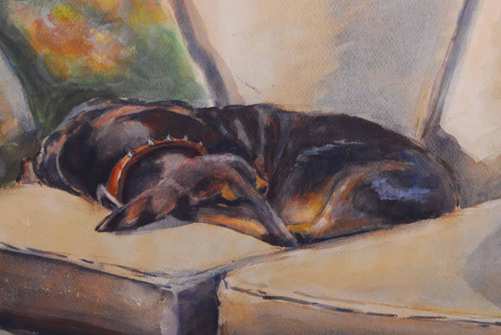 Peter Biehl "Sleeping Dog" Watercolor Painting