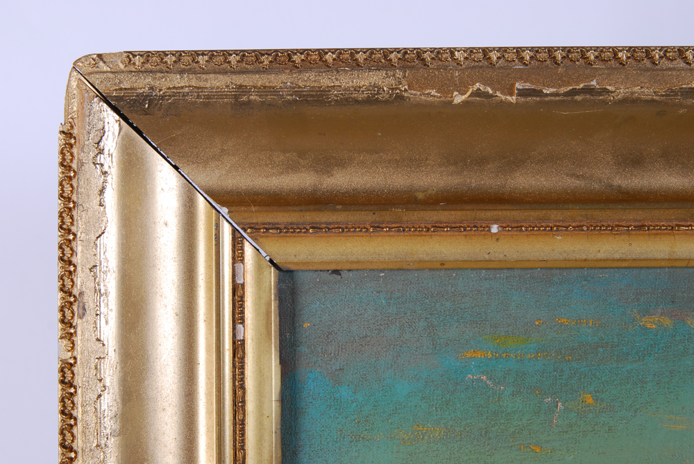 Martine Reo "Laundry on the Bank Near Bridge" Oil on Canvas Painting