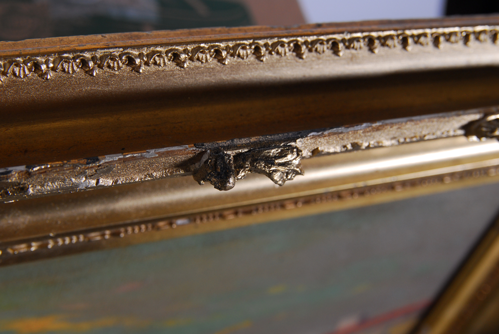 Martine Reo "Laundry on the Bank Near Bridge" Oil on Canvas Painting