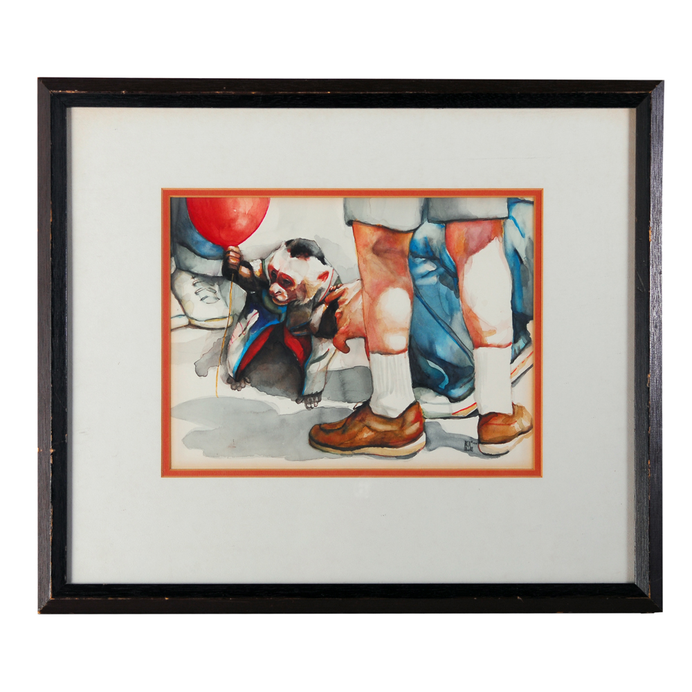 Tricia Taggart "Monkey with Balloon" Watercolor and Gouache Painting