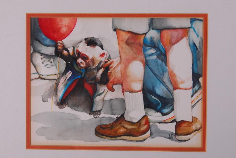 Tricia Taggart "Monkey with Balloon" Watercolor and Gouache Painting