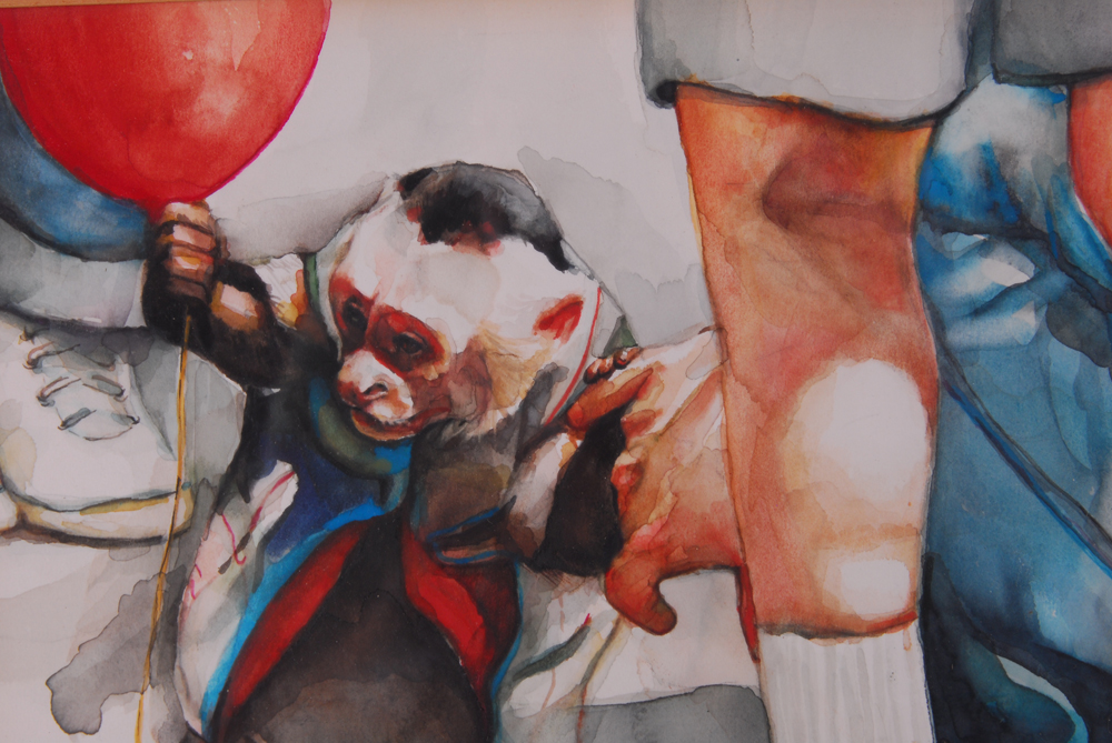 Tricia Taggart "Monkey with Balloon" Watercolor and Gouache Painting