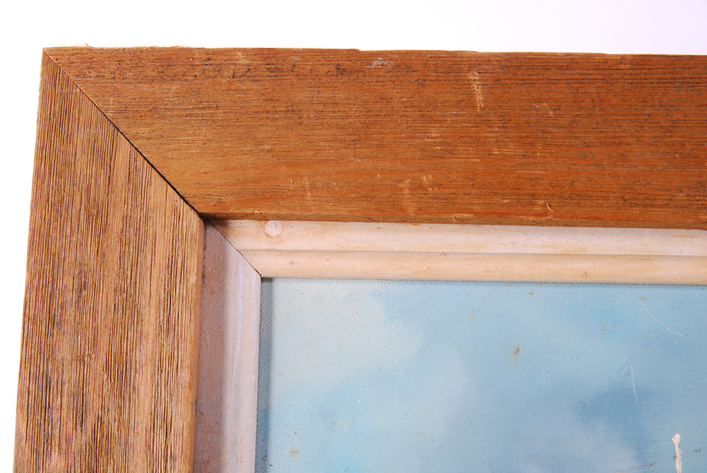 Harbor Scene Oil on Canvas with Hand Carved Frame