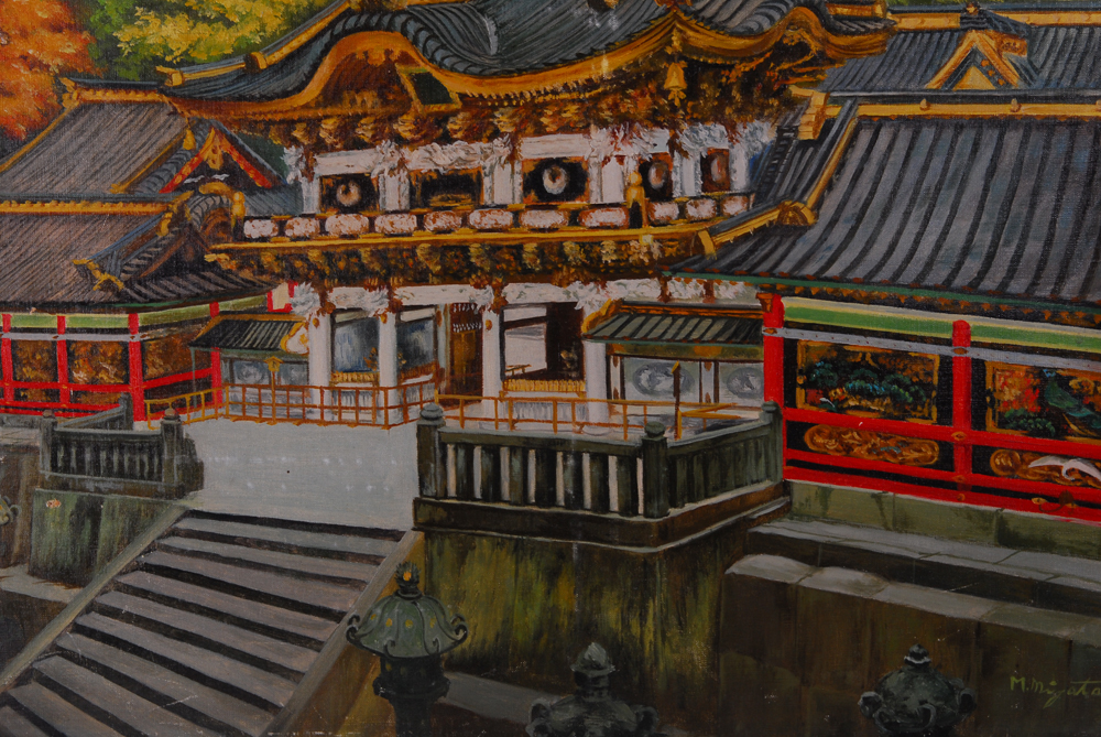 M. Migata "Elaborate Structure" Oil On Canvas Painting