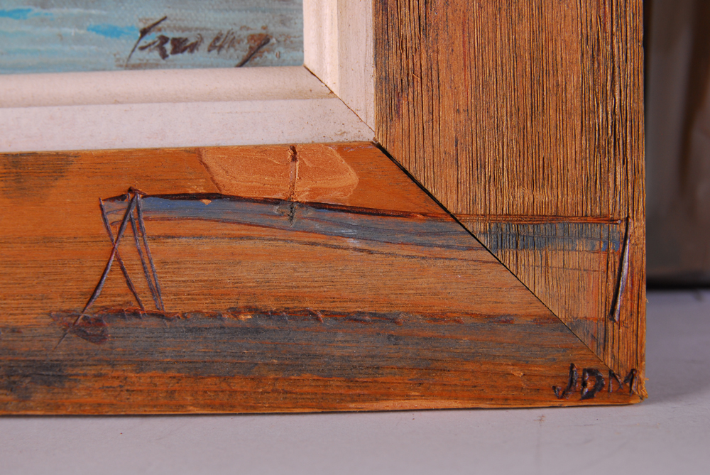 Harbor Scene Oil on Canvas with Hand Carved Frame