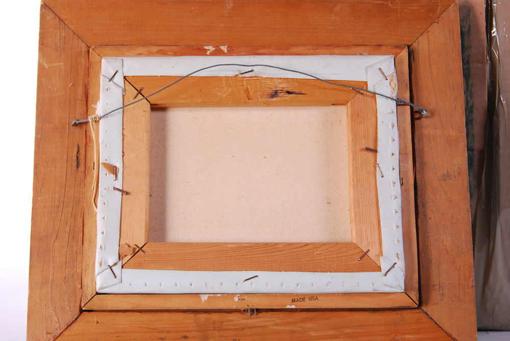 Harbor Scene Oil on Canvas with Hand Carved Frame