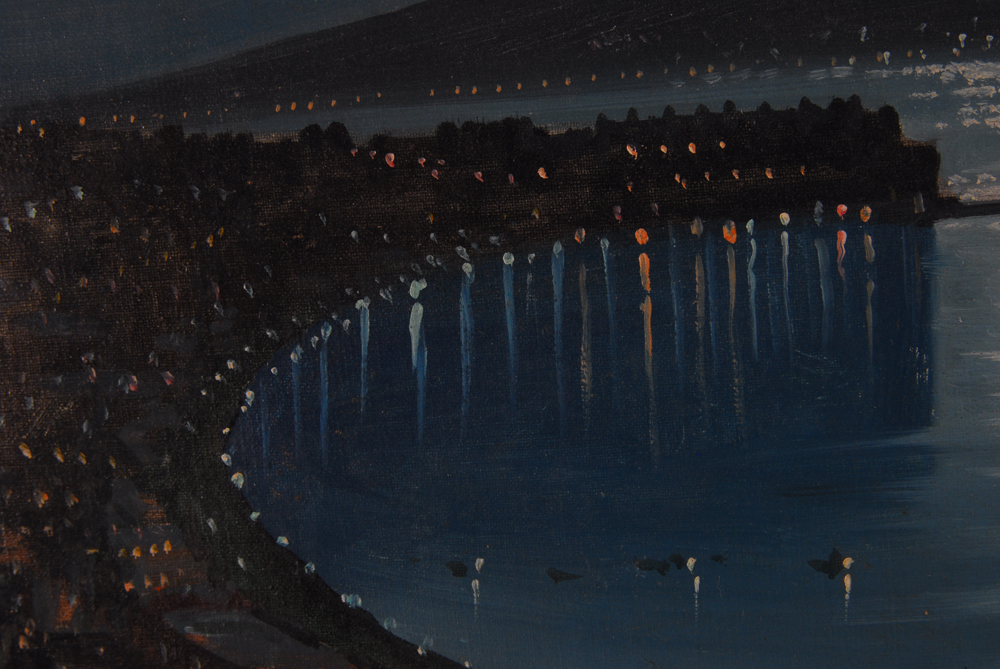 R. Polini Nightime Seascape Oil on Canvas Painting