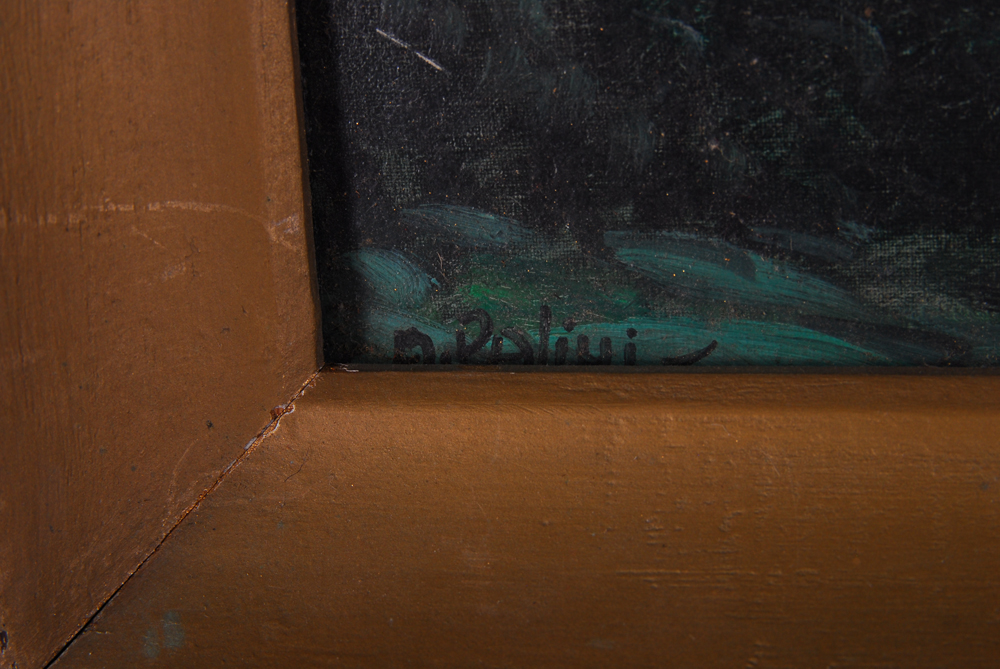 R. Polini Nightime Seascape Oil on Canvas Painting