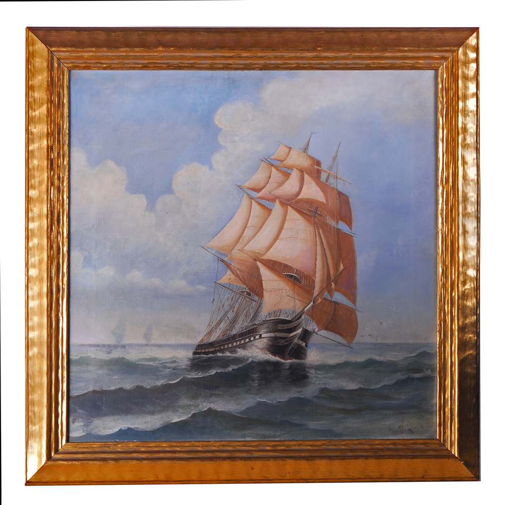 Maritime Themed Clipper Ship Oil on Canvas Painting By W. Bean