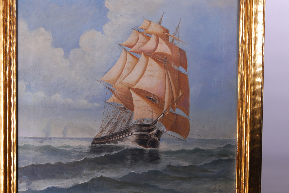 Maritime Themed Clipper Ship Oil on Canvas Painting By W. Bean