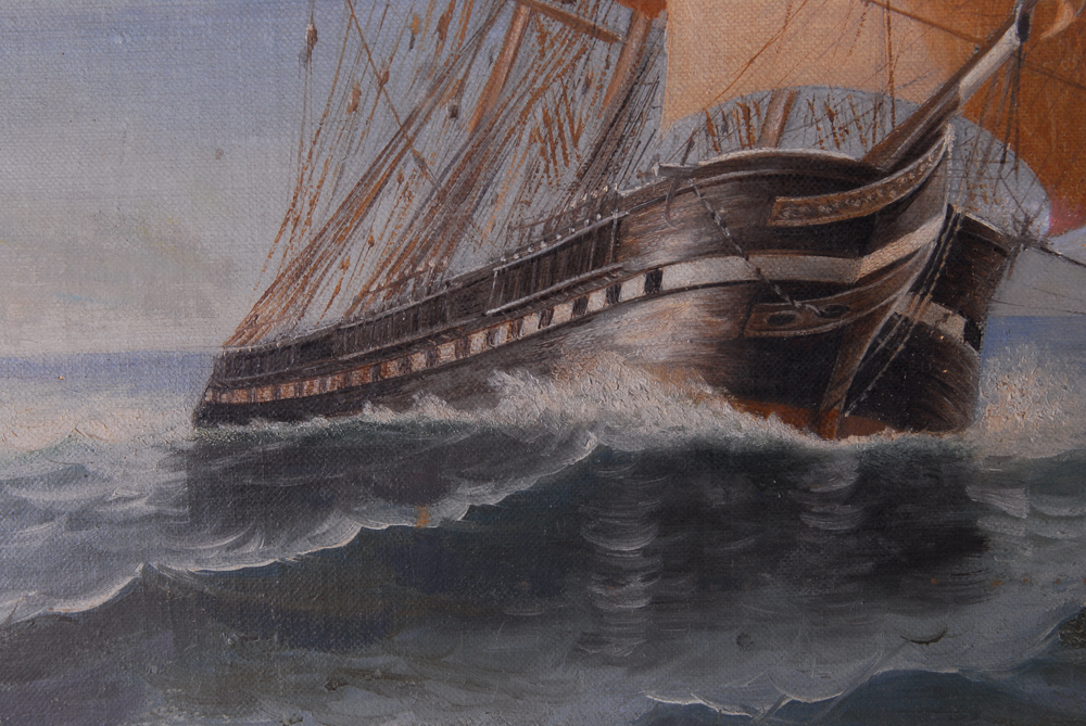 Maritime Themed Clipper Ship Oil on Canvas Painting By W. Bean