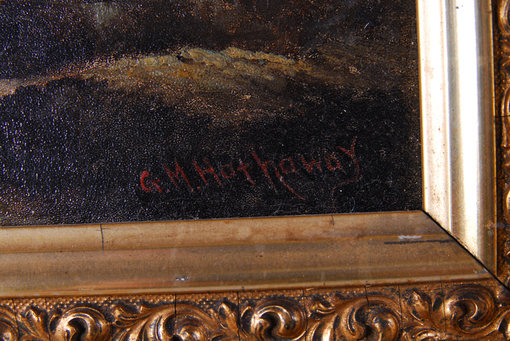 George M. Hathaway Lighthouse Landscape Oil on Board Painting