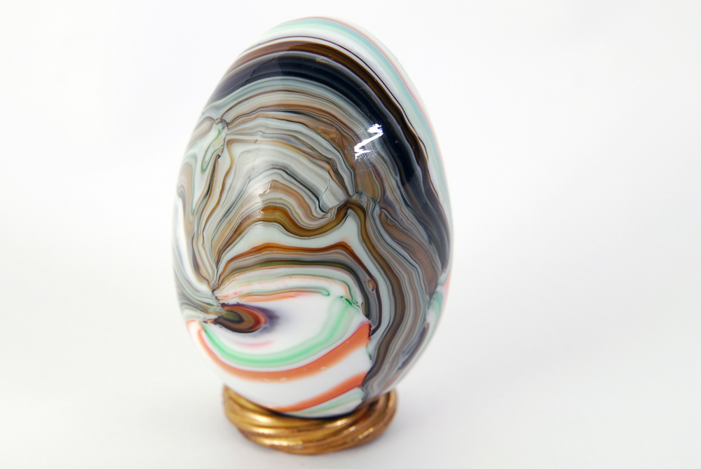 Collection of Art Glass Eggs with Stands