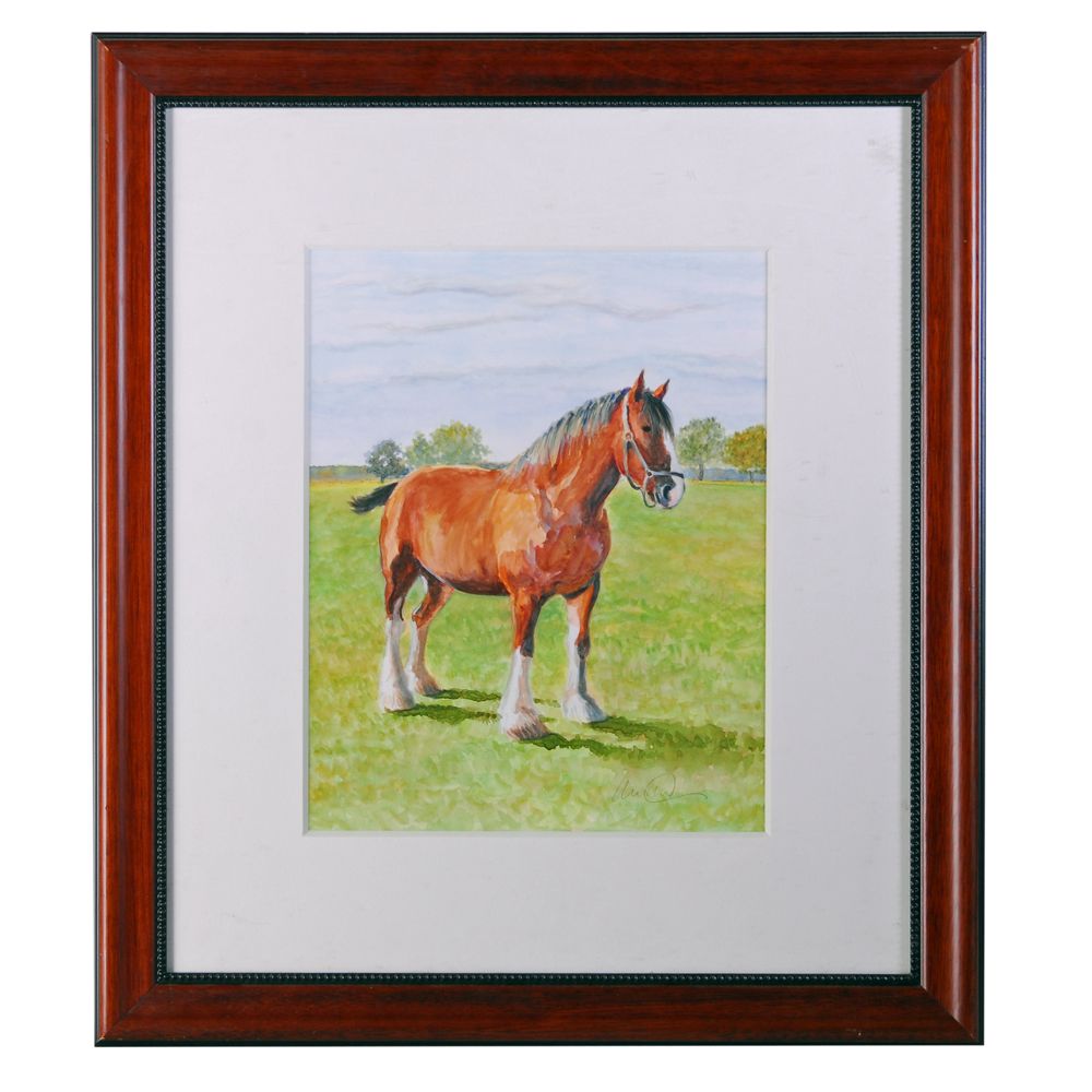 Mabel Culbertson "Horse at Martha Clara" Watercolor on Paper