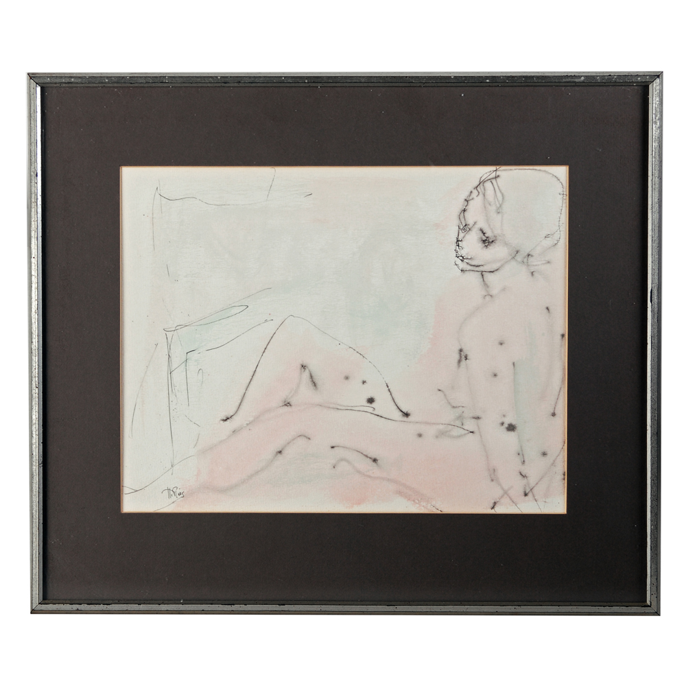 Helen Ries Nude Ink on Paper Drawing