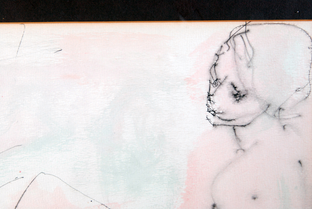 Helen Ries Nude Ink on Paper Drawing