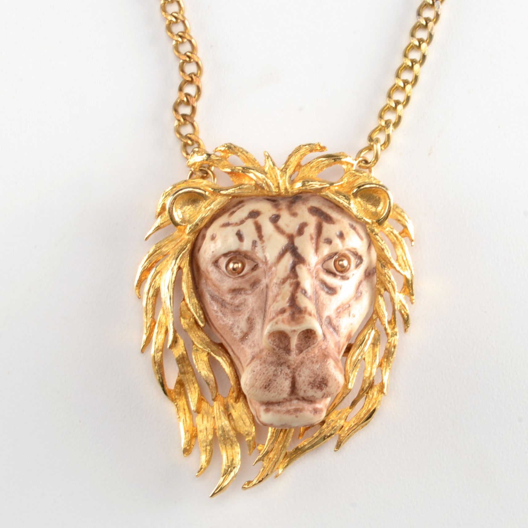Razza Gold Toned Lion Pendant Necklace.