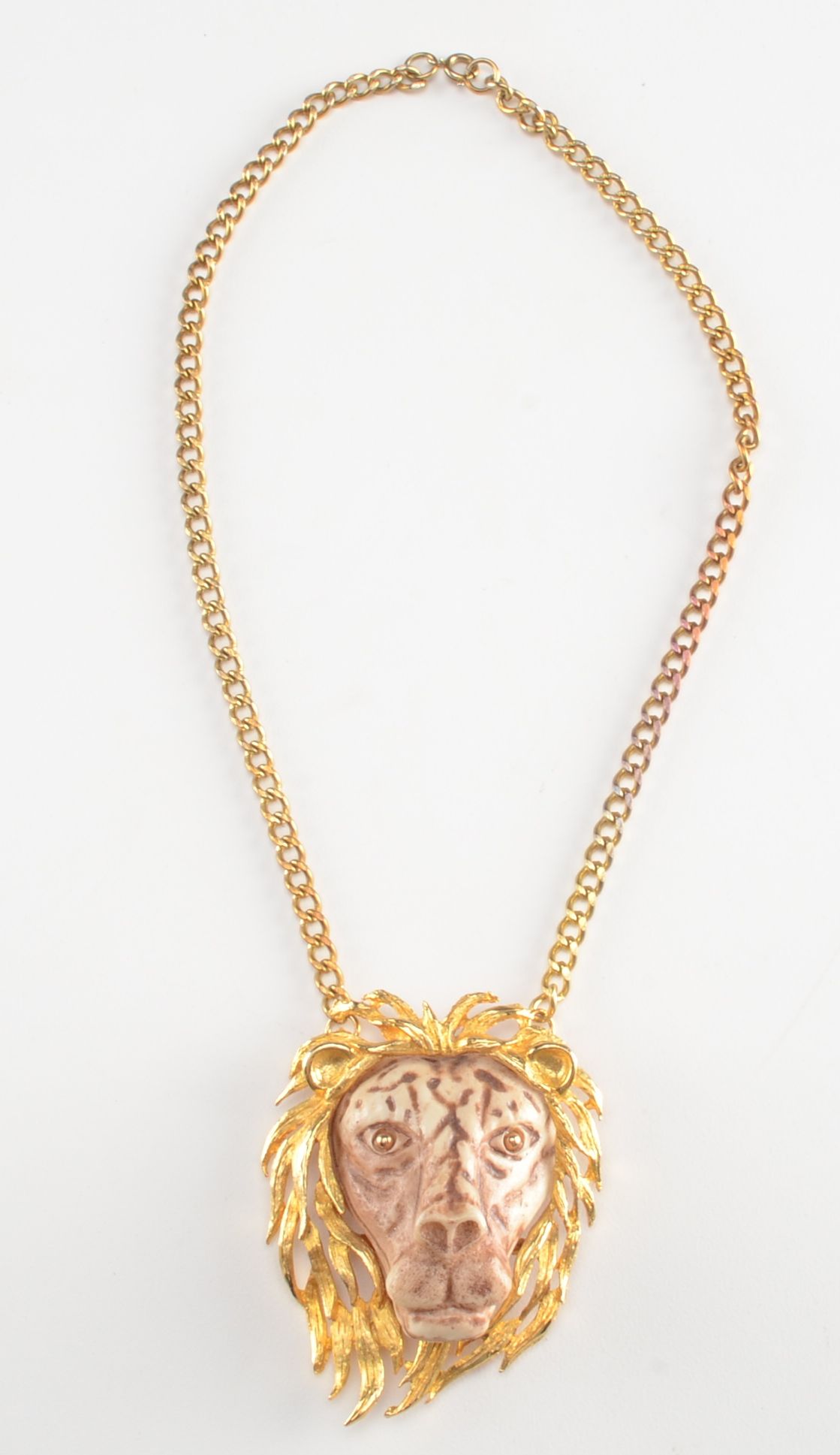 Razza Gold Toned Lion Pendant Necklace.