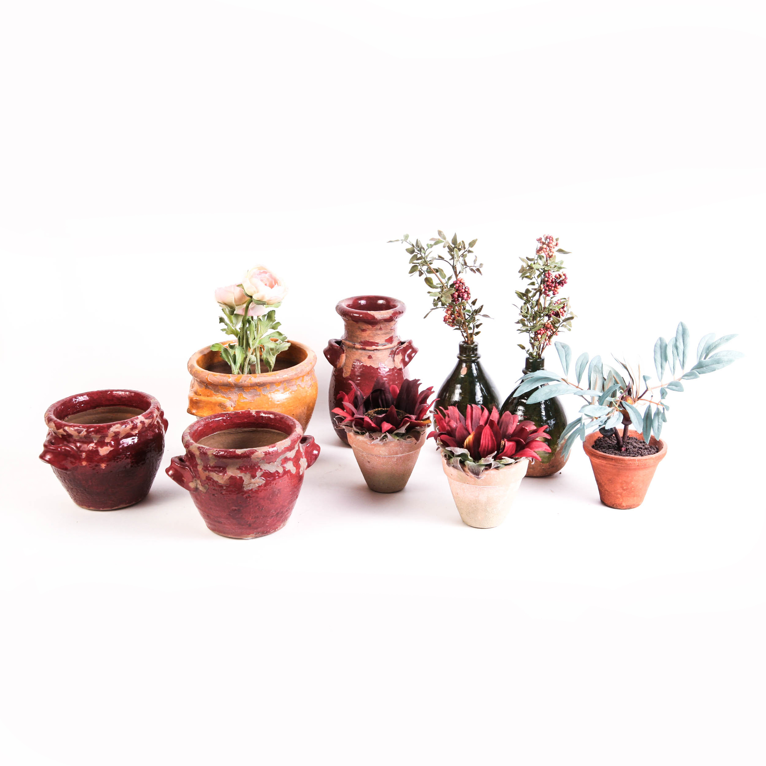 Group of Vintage Looking Vases and Faux Plants