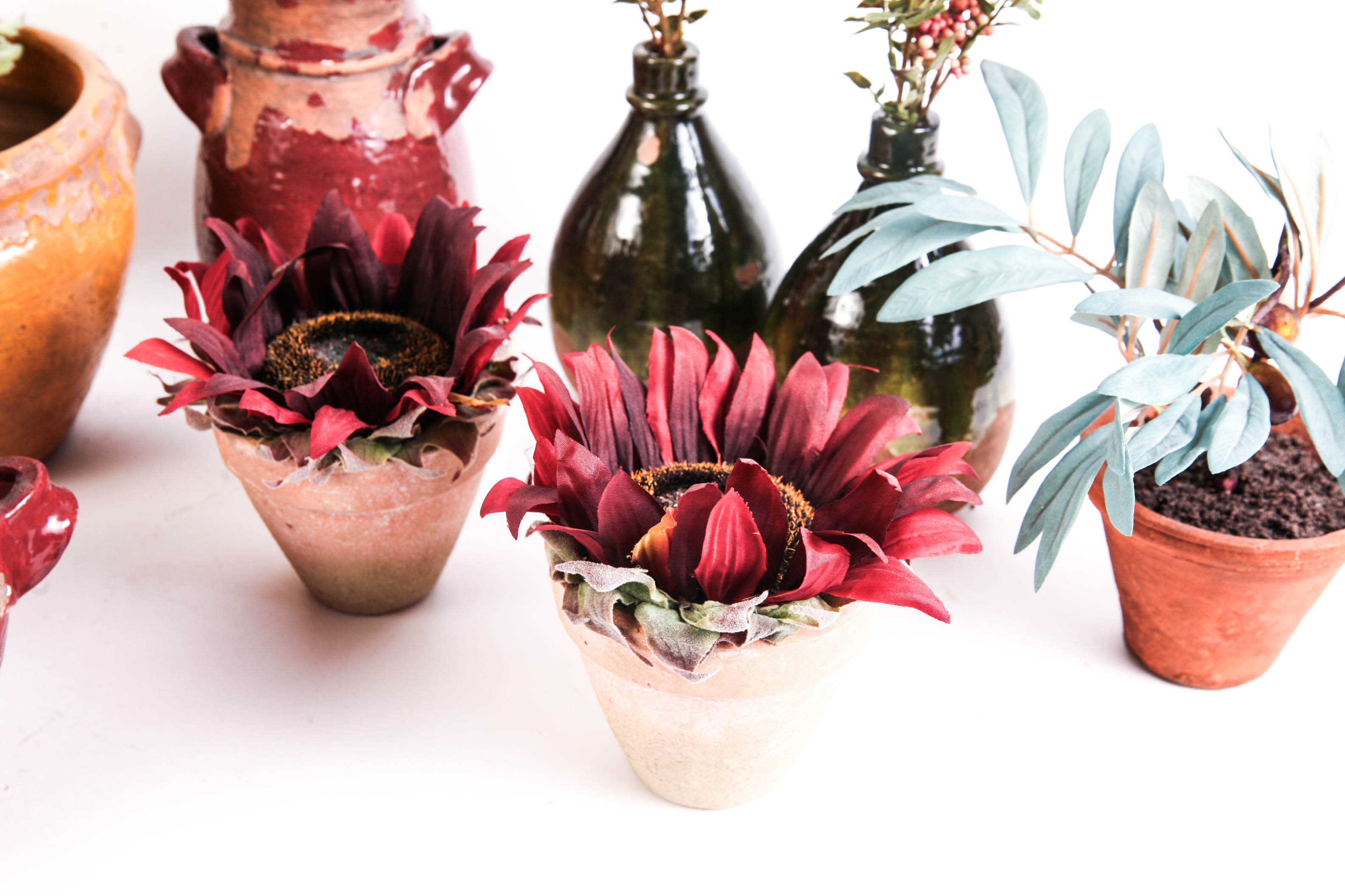 Group of Vintage Looking Vases and Faux Plants