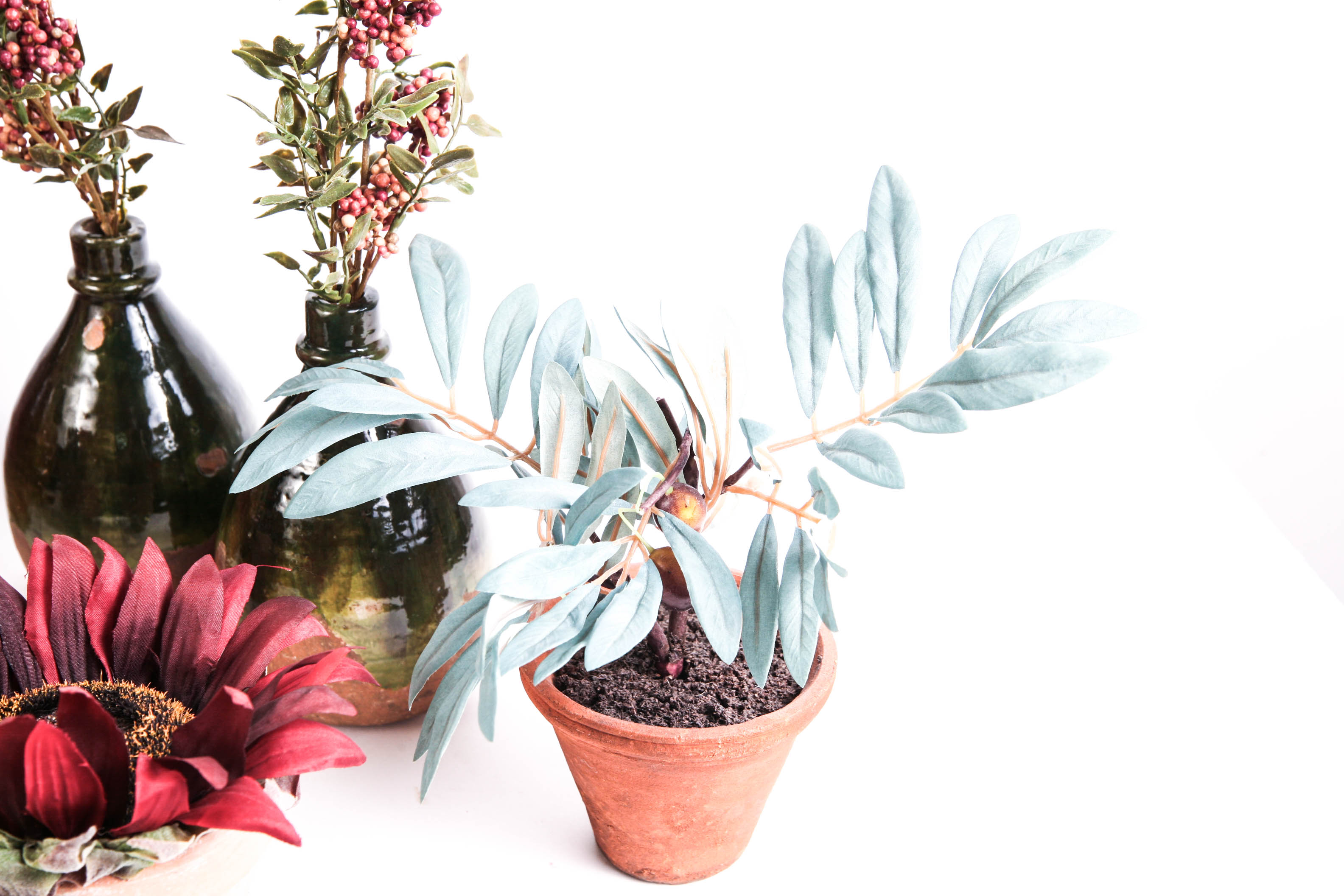 Group of Vintage Looking Vases and Faux Plants