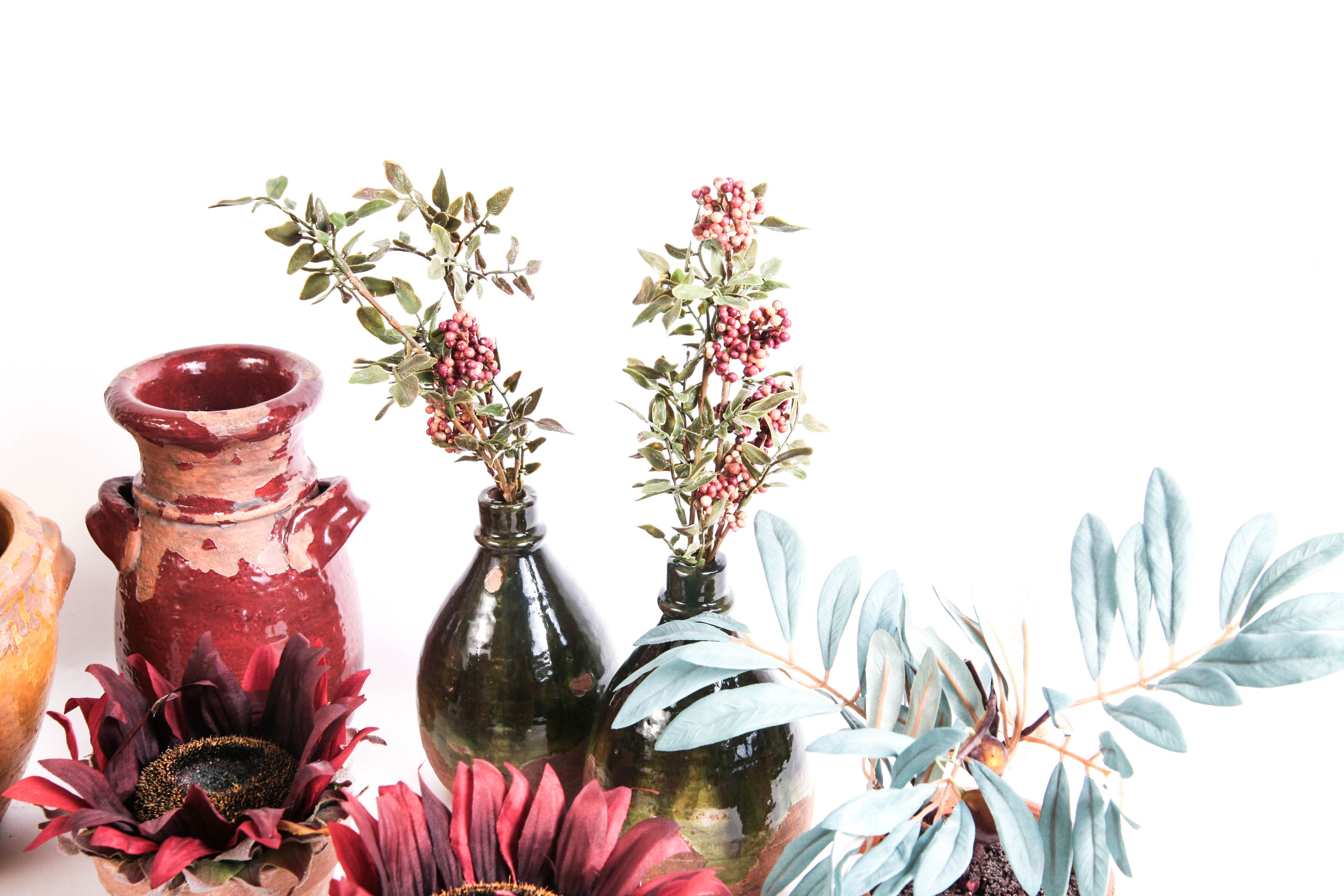 Group of Vintage Looking Vases and Faux Plants