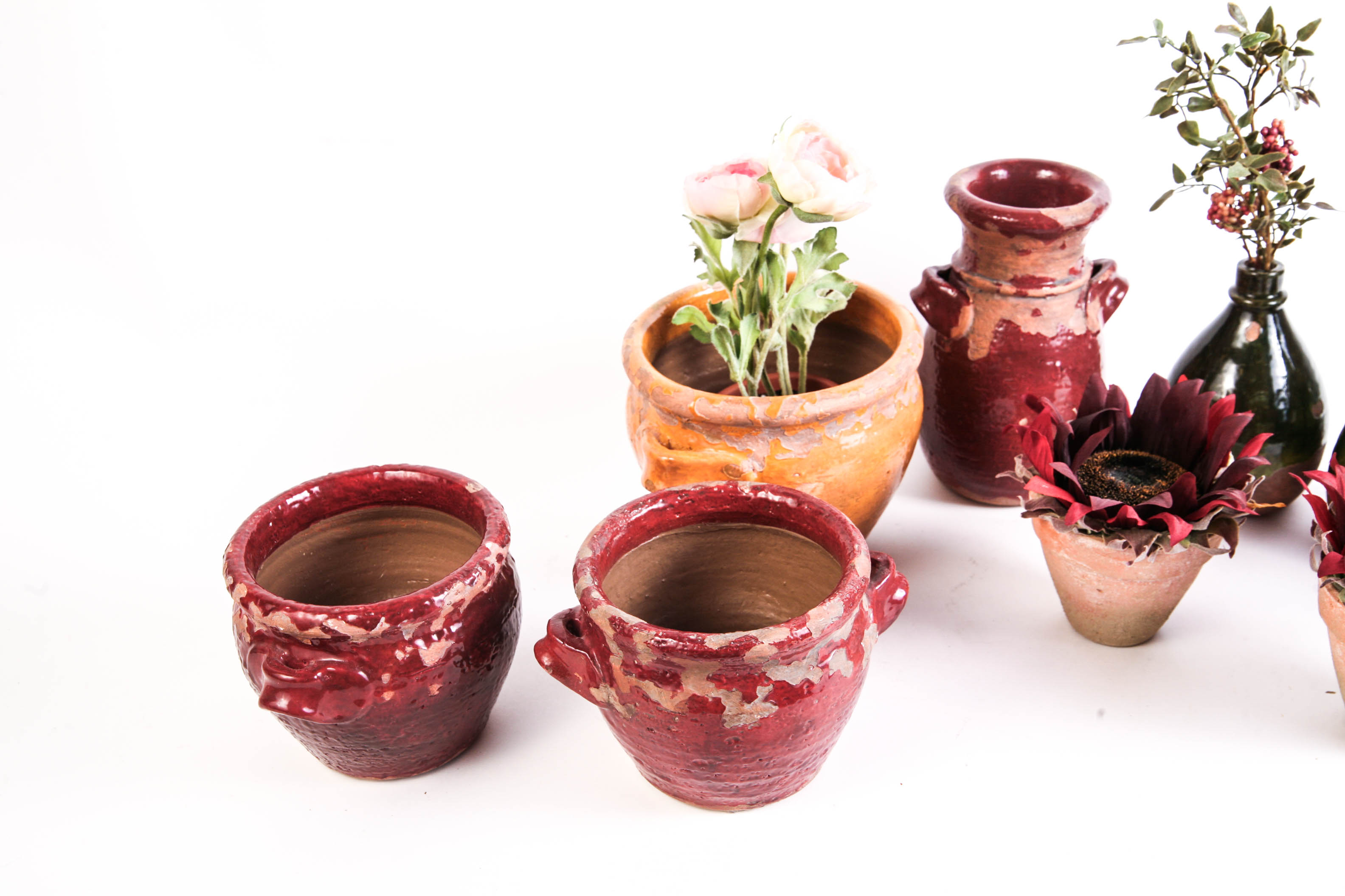 Group of Vintage Looking Vases and Faux Plants