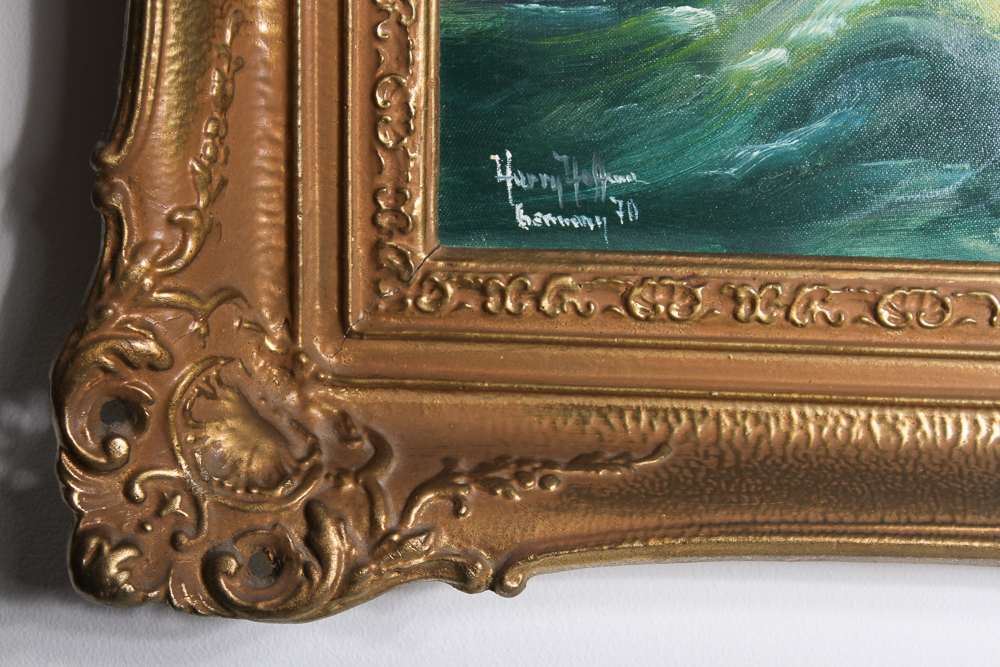 Harry Hoffman Signed Oil Painting of a Three Masted Ship