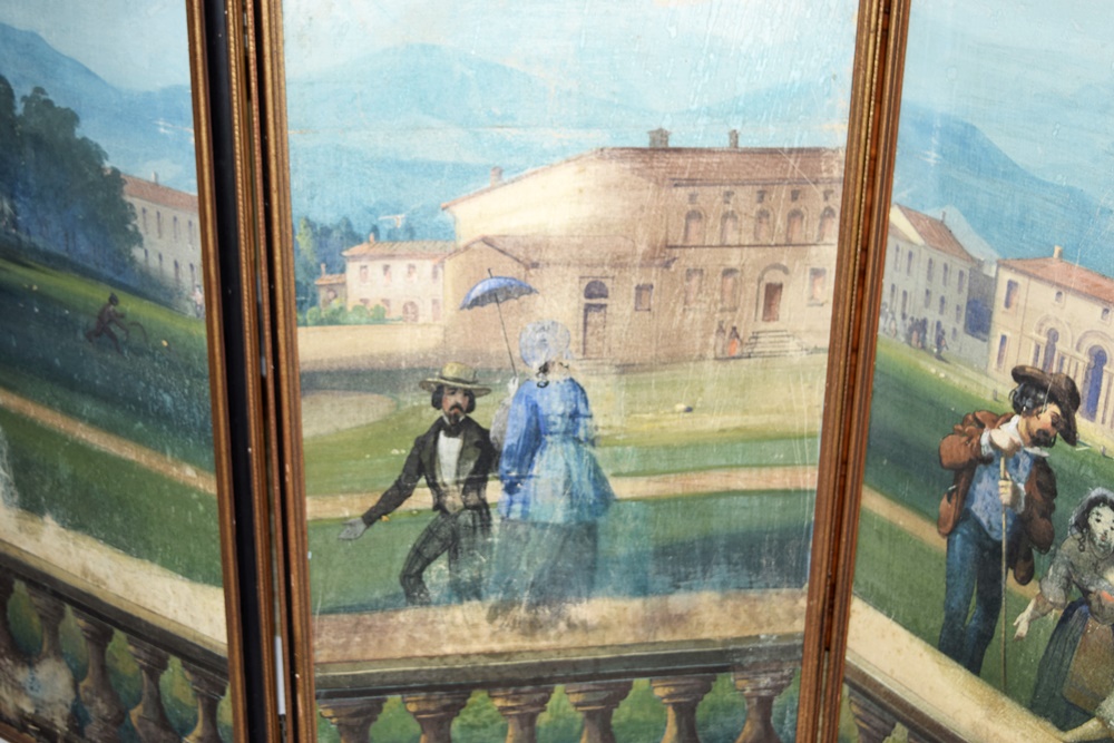 20th Century Four Panel Hand Painted Canvas Screen