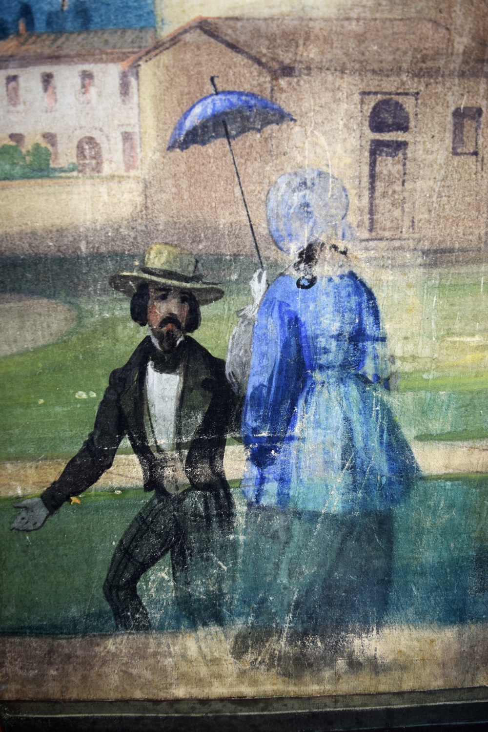 20th Century Four Panel Hand Painted Canvas Screen