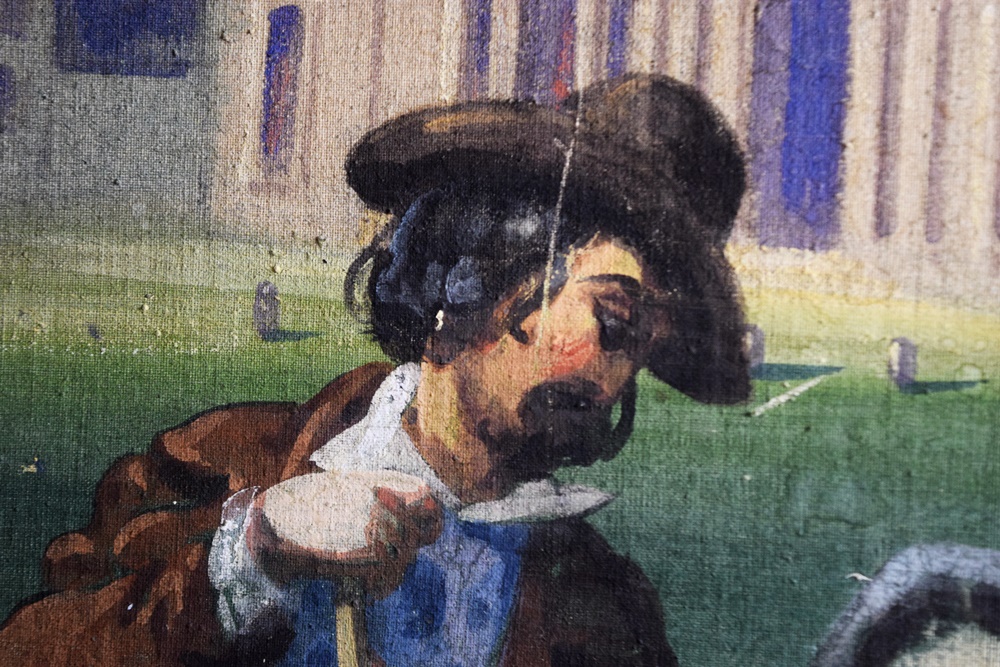 20th Century Four Panel Hand Painted Canvas Screen