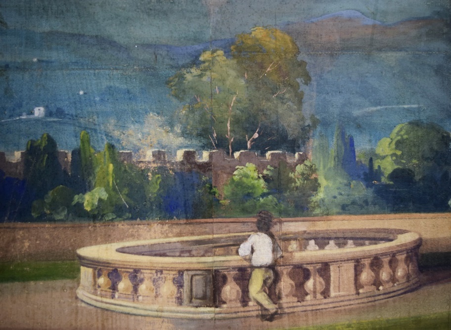 20th Century Four Panel Hand Painted Canvas Screen