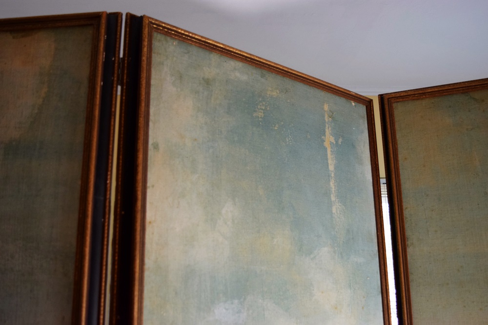 20th Century Four Panel Hand Painted Canvas Screen