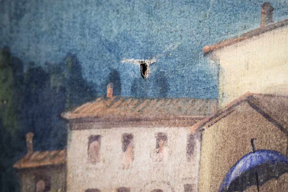 20th Century Four Panel Hand Painted Canvas Screen