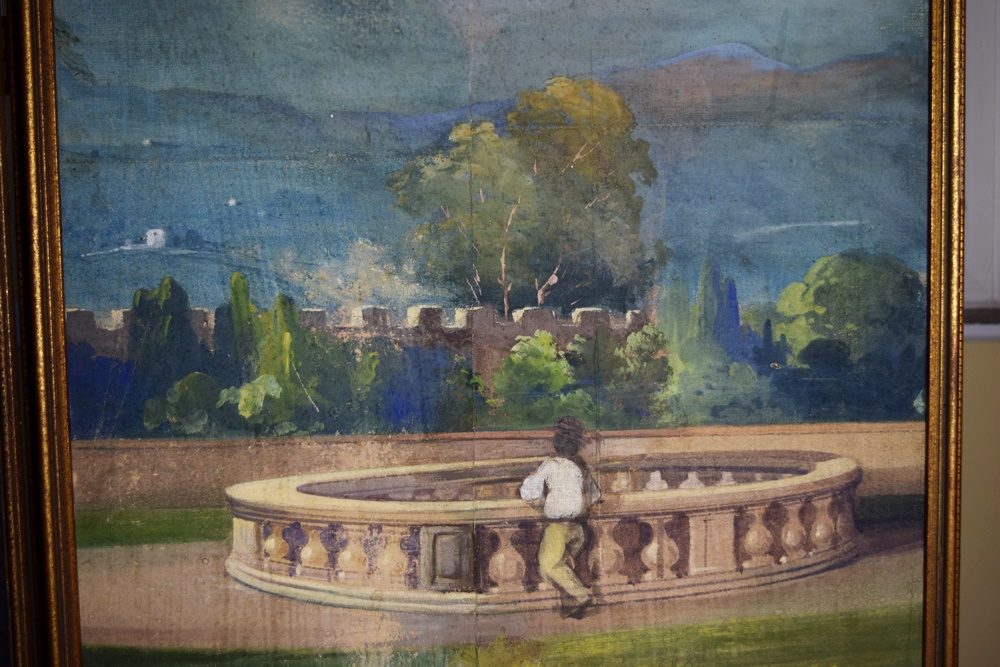 20th Century Four Panel Hand Painted Canvas Screen