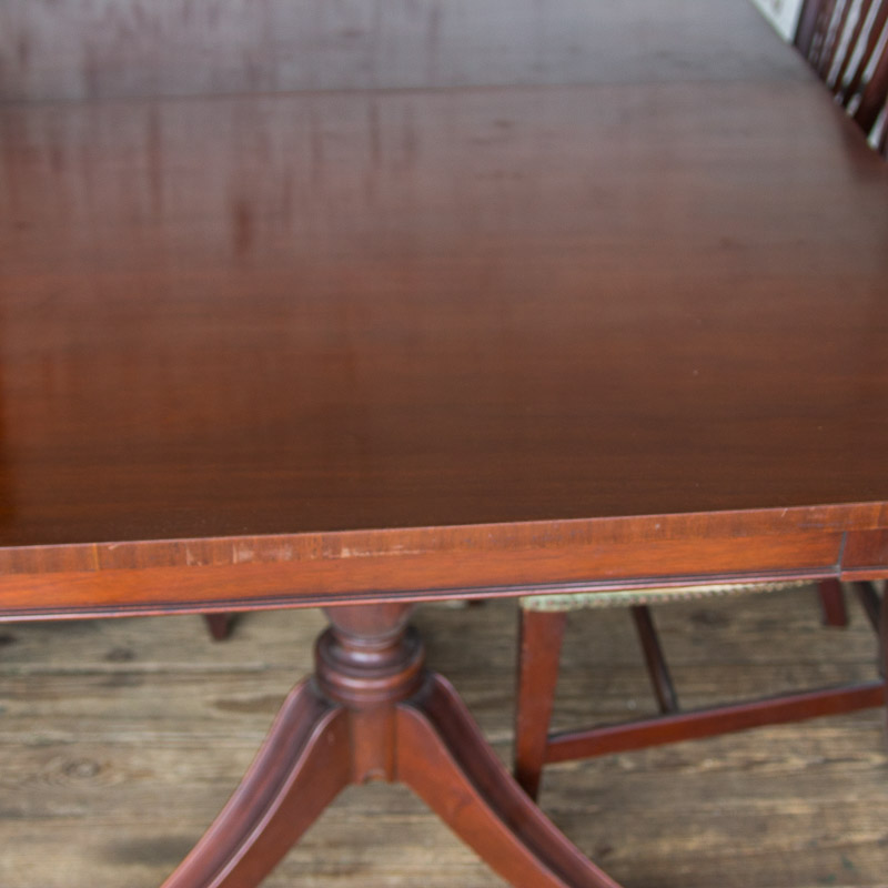 Vintage Sheraton Style Pedestal Dining Table and Chairs