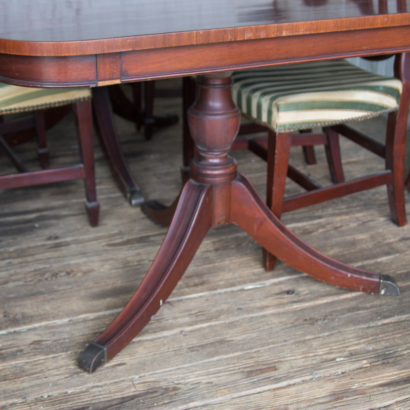 Vintage Sheraton Style Pedestal Dining Table and Chairs