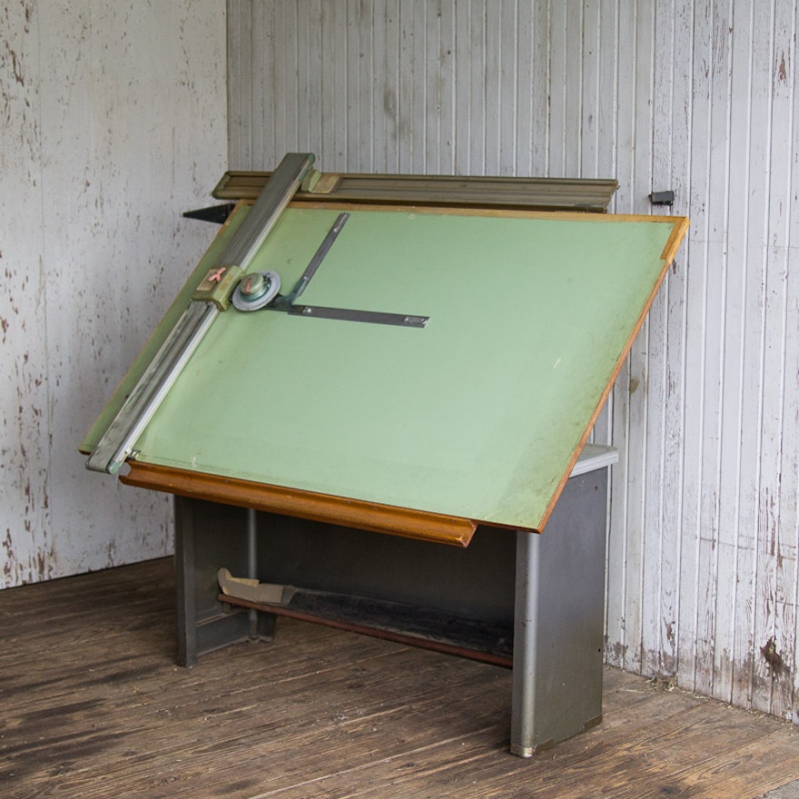 Vintage Hamilton Adjustable Top Drafting Table with Vemco Strait Edge Machine