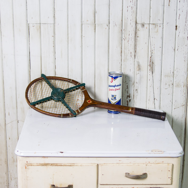 Vintage Davis "Silver Streak" Racquet and Pennsylvania Centre Court Tennis Ball Can