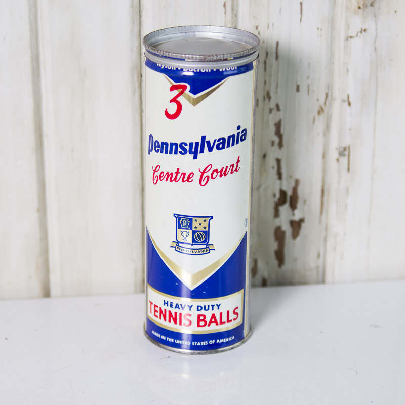 Vintage Davis "Silver Streak" Racquet and Pennsylvania Centre Court Tennis Ball Can